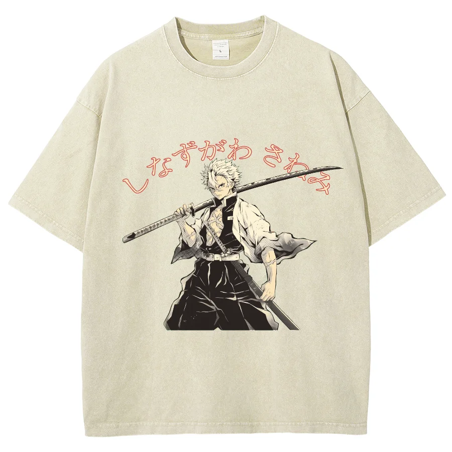 Japanese Style Animation Handsome Character Printing T-Shirt Pure Cotton Shoulder Round Neck High Gram New Short Sleeve