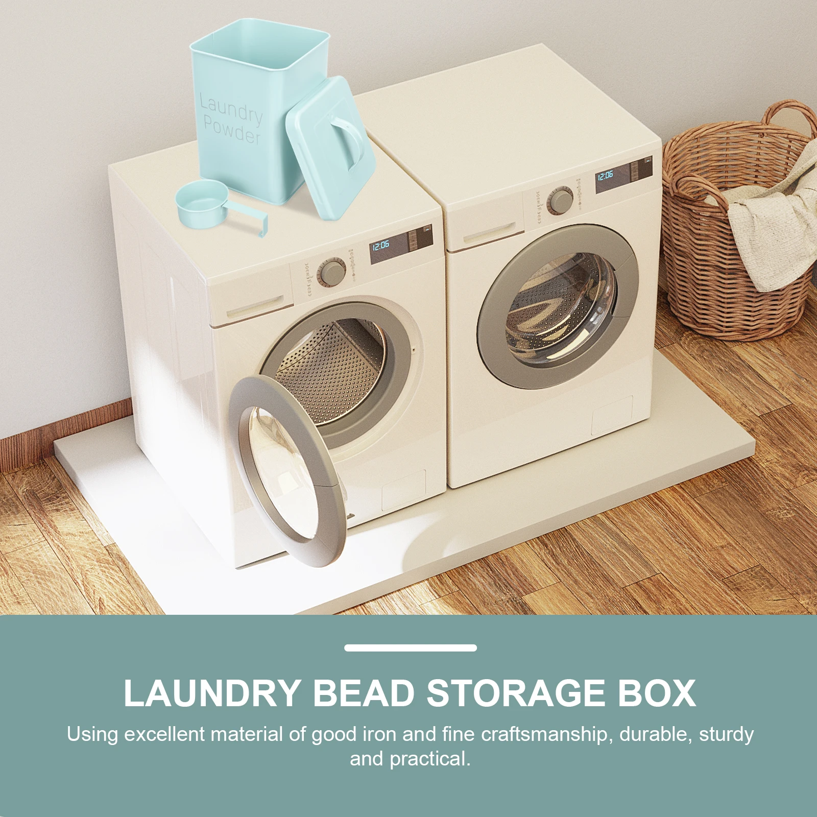 

Washing Powder Bucket Metal Container Fabric Softener Dispenser Detergent Organizer Laundry Box Household Iron Storage Tin