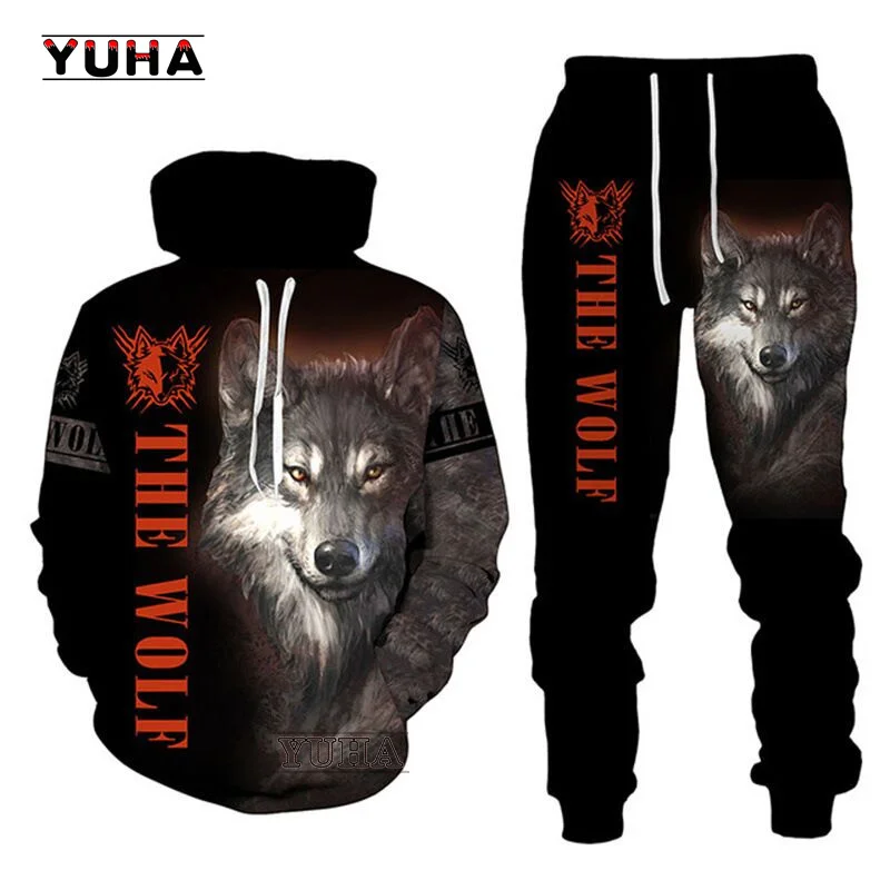 Wolf 3d Printed Hoodie Pants Suit Male Autumn and Spring Casual Sweashirt Pullover Men Tracksuit Set Fashion Men's Clothing Suit