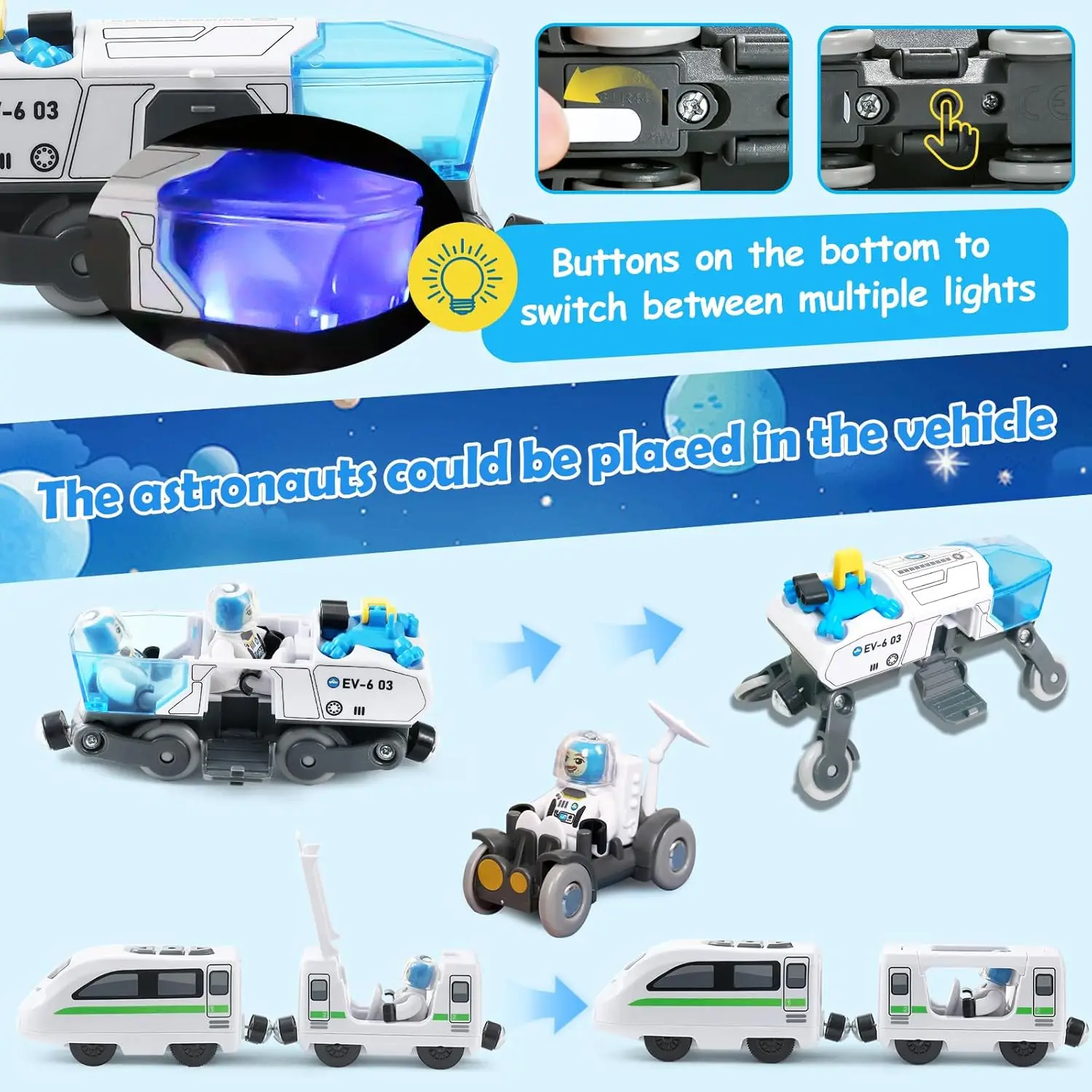 Ensemble de train en bois pour tout-petits, train magnétique avec rail pour enfants de 3 à 6 ans, compatible avec les grandes marques, chemin de fer spatial, 82 pièces