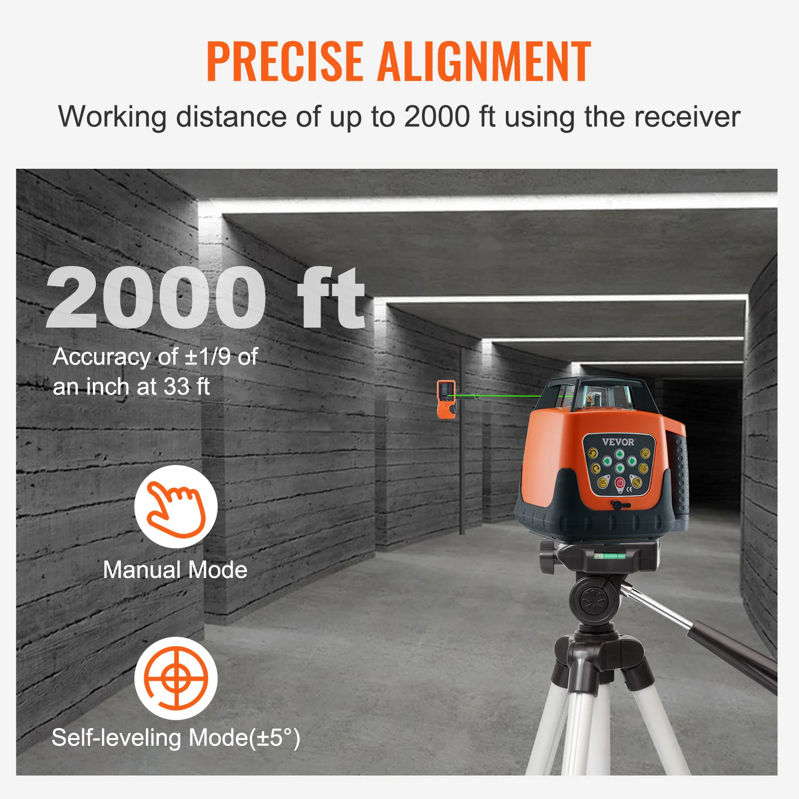 Vevor Laserniveau, 2000ft, 360 Graden Zelfnivellerende Groene Kruislijn Laser, 5 Rotatiesnelheden En Aanpassing Van De Scanhoeken