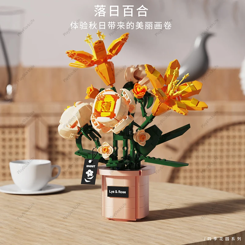 

Creative Simulation Flower Series Lily Cactus Potted Home Decoration Building Blocks Bricks Gifts