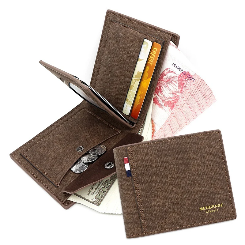 Classic Men Wallet PU Leather Short Bifold Male Purse High Capacity Card Holder With Coin Pocket ID Window Credit Card Case