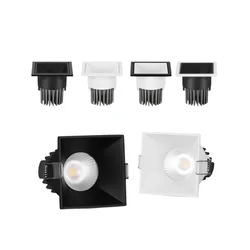 LED quadrado borda estreita spot luz embutida casa profunda anti-reflexo grade luz anti-reflexo teto luz para baixo luz 9w/12w