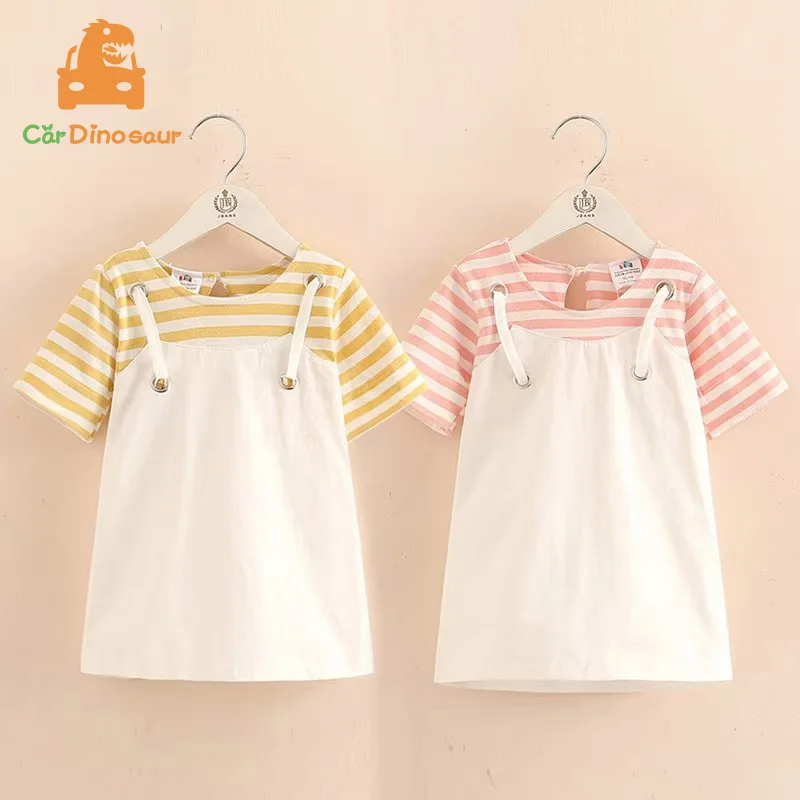 2025 Summer Fashion 2 3 4 5 6 8 10 12 Years Baby Children Patchwork Cotton Short Sleeve Striped Cotton Little Kids Girls Dress