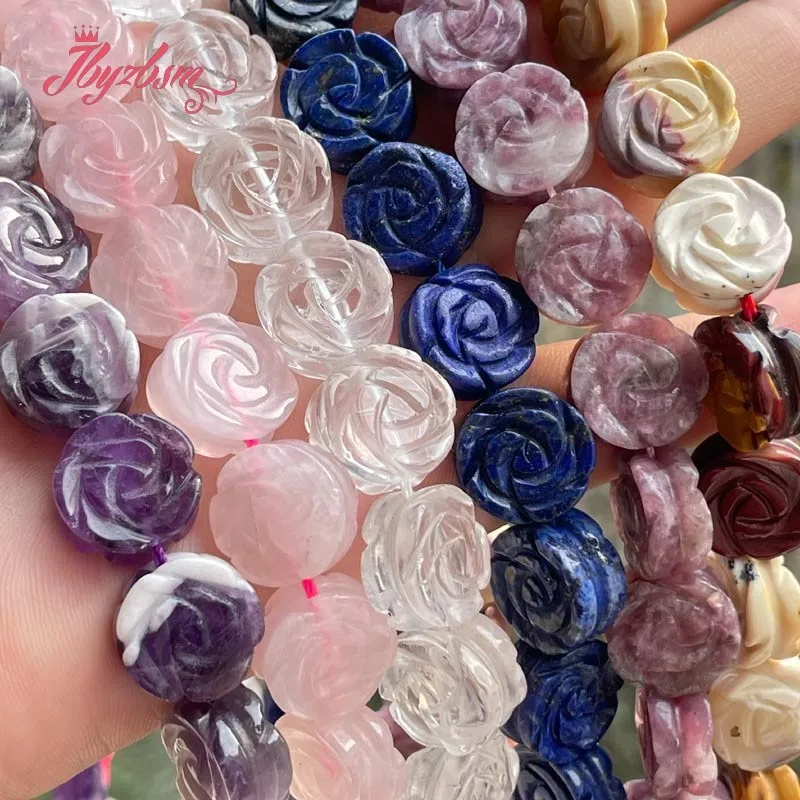 14mm Natural Flower Carved Quartz Lapis Spacer Beads Natural Stone for DIY Charms Necklace Bracelet Jewelry Making 15\