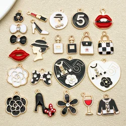 23pcs Alloy Dropping Oil Pendant Set Lipstick Bags High Heels Cute Cosplay Loose Beads Fashionable charms Women's Accessories