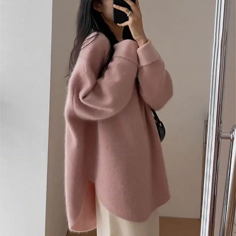 Elegant Fashion Harajuku Slim Fit Female Clothes Loose Casual All Match Tops Women Solid O Neck Insert Long Sleeve Sweaters