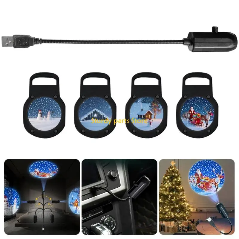 97QC USB Christmas Projector Light With 4 Slides, 360° Rotation For Room Wall Ceiling