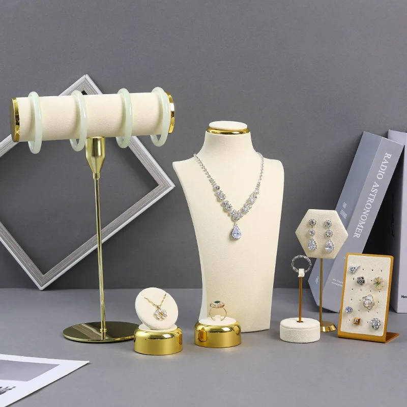 

Metal Jewelry Stand Luxury Earrings Storage Holder Exhibitor Counter Necklaces Bracelet Display Shelf Jewellery Organizer Prop