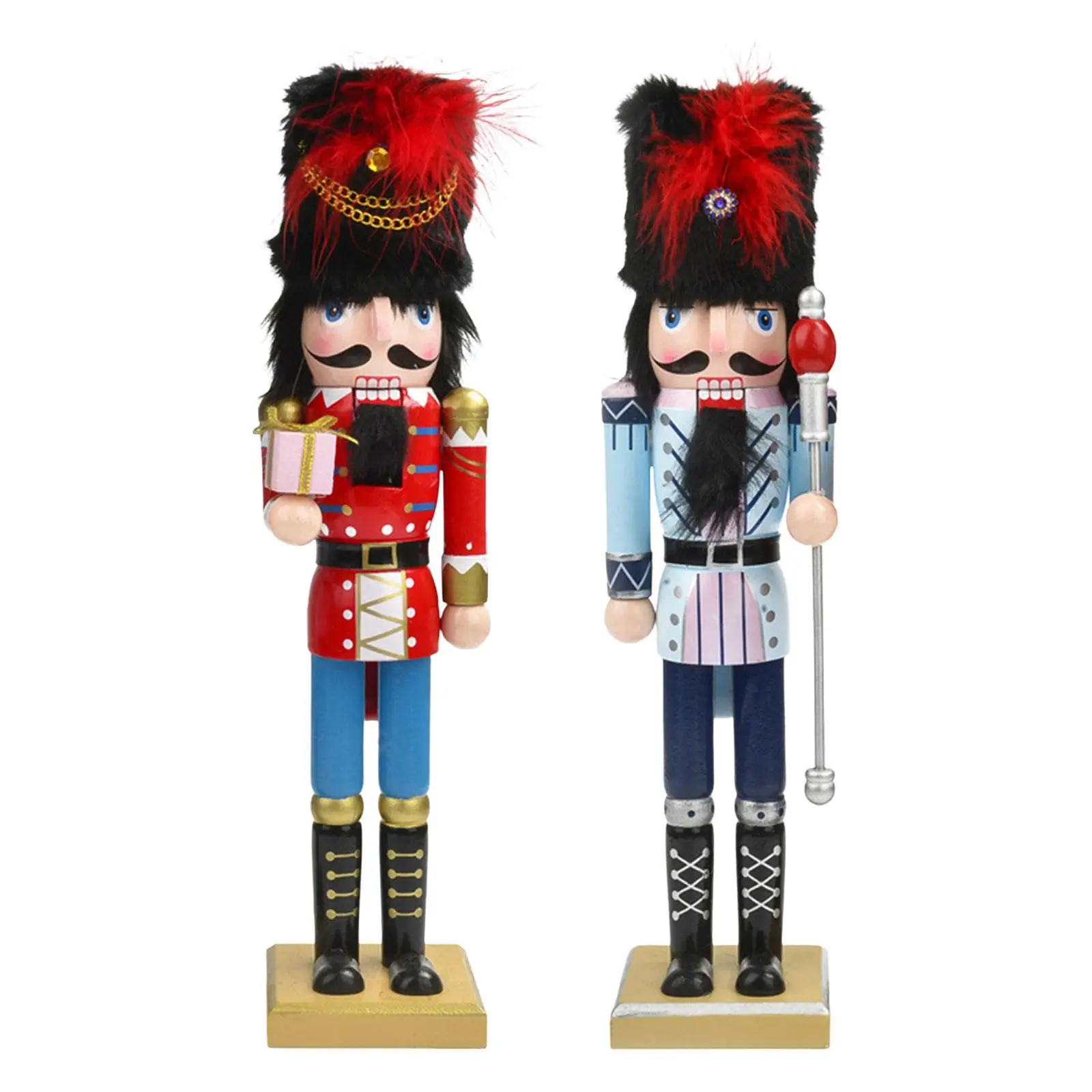 Xmas Wooden Nutcracker Soldier Figure 38cm Fine Workmanship Lightweight Portable Versatile Wood Doll Decorative for Home Garden