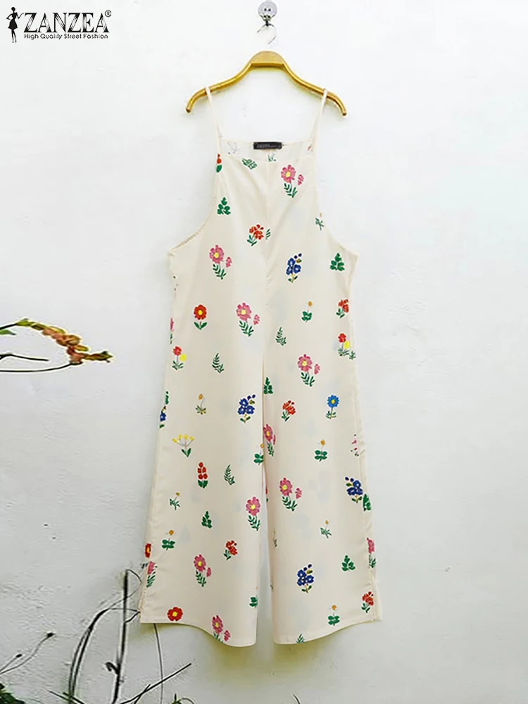 ZANZEA 2025 Women Long Jumpsuits Bohemian Printed Rompers Fashion Vintage Sleeveless Casual Loose Ankle-Length Overalls