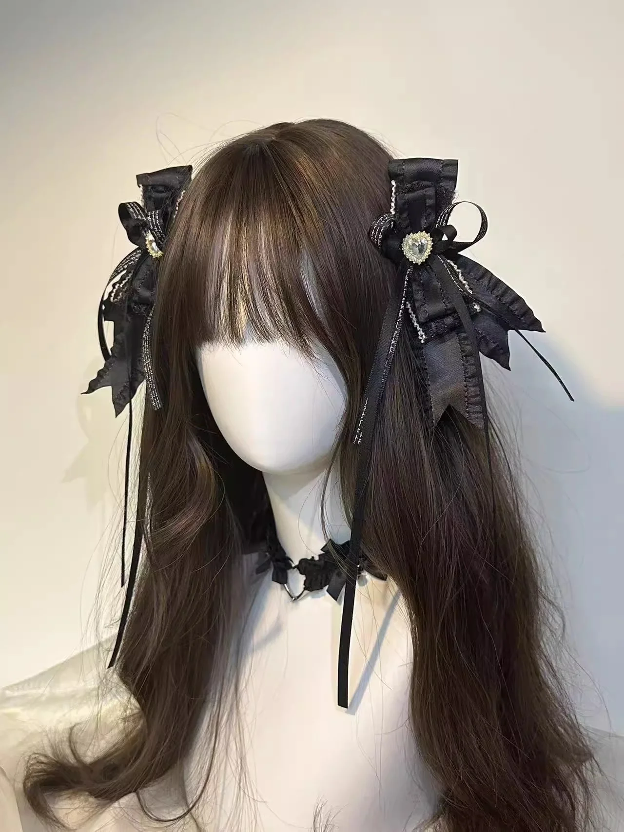 1 par artesanal gótico harajuku preto laço grampo de cabelo punk y2k menina doce grande arco grampos de cabelo duplo rabo de cavalo fita grampo de cabelo