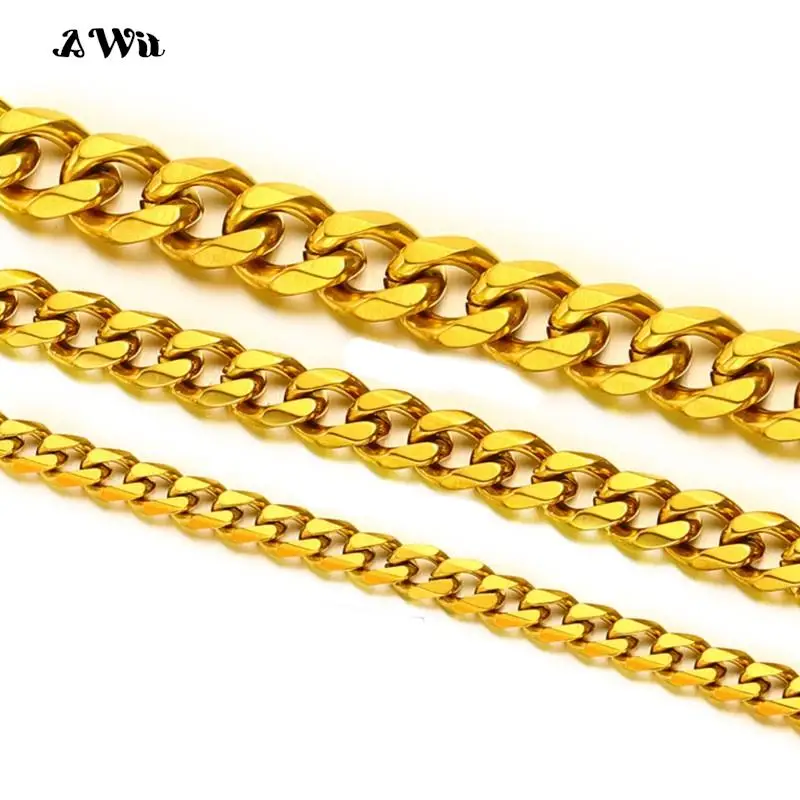 Cuban Link Chain Stainless Steel Necklace Waterproof 18 K Gold Plated Punk Men Women Black Silver color Jewelry DIY Accessories