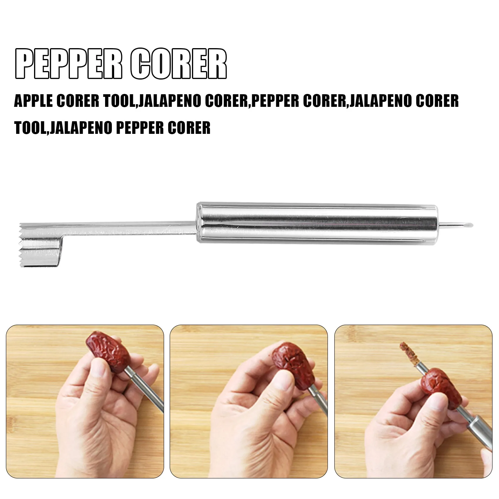 

ABHZ-6 Pcs Jalapeno Pepper Corer Tools,Stainless Steel Fruit And Vegetable Corer,Cherry Pitter Zucchini Corer