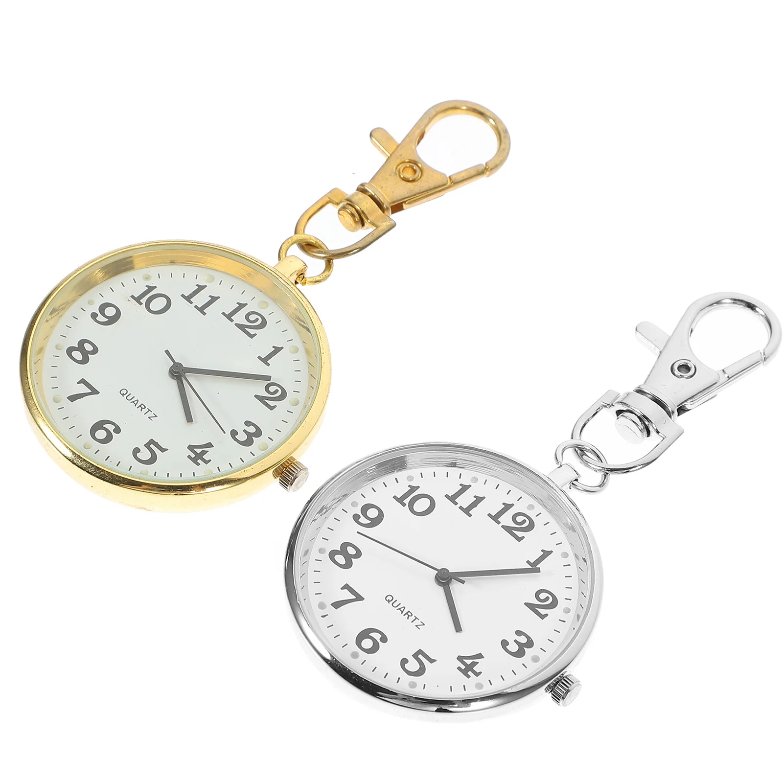 

2Pcs Elegant Pocket Watch Key Chain Hanging Watch Pendant Quartz for Nurse Elderly Silver Golden Gift Key Chain