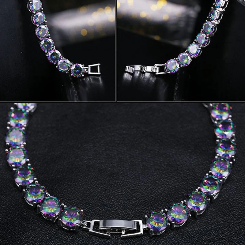 ThreeGraces Luxury White Gold Color 6mm Round Shape Fire Mystic Rainbow Cubic Zirconia Bracelet Party Jewelry for Women BR322