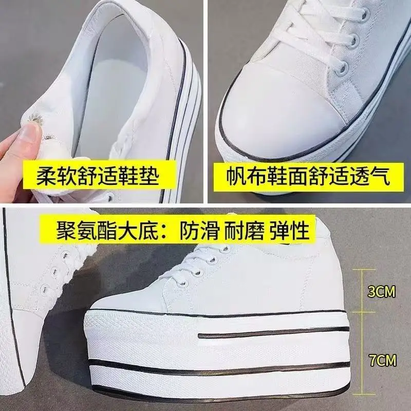 NEW Fashion Canvas Shoes Breathable Women Super High Heel Sneakers Platform Shoes Women Autumn Women's Chunky Vulcanize Sneaker - view 5