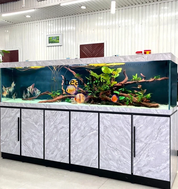 Fish Tank Aquarium Living Room Floor Large Household Ultra-White Glass Bottom Filter Ecological Change Water Filter Subareas