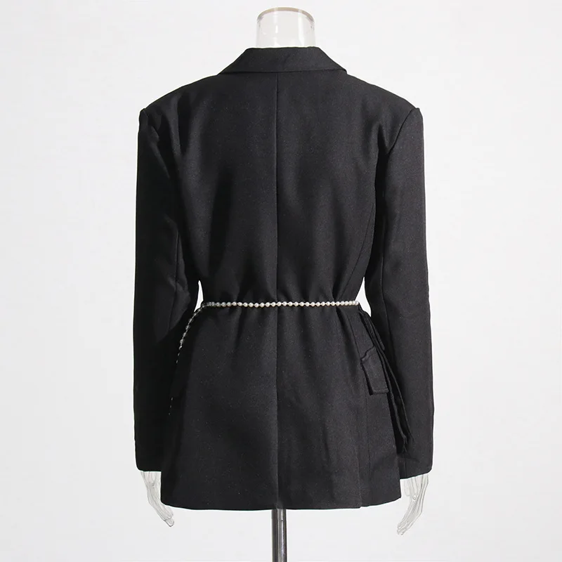 HKSH 秋の新女性シックなブレザーニッチデザインパールチェーン大きなポケットスリムフィットエレガントなファッションハイストリートスタイリッシュなコート HK8951