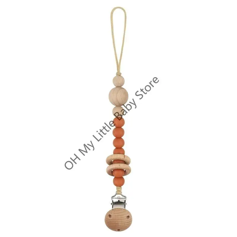 M76C هوة كليب مع سيليكون التسنين حبة حلقة خشبية عضاضة كليب هوة سلسلة سلامة الطفل مهديء مضغ سلسلة ألعاب