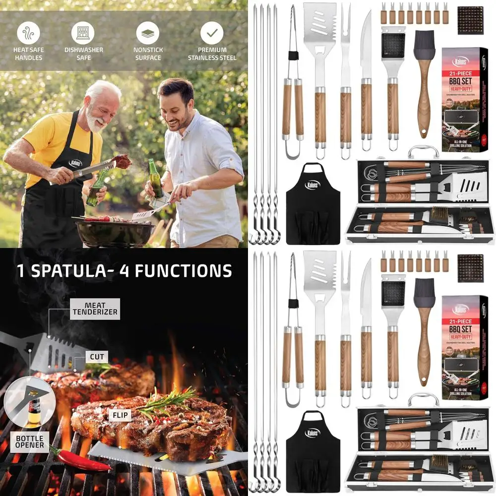 

Stainless Steel BBQ Tool Kit with Aluminum Case & Apron - Ideal Dad's Christmas Gift for Grilling Enthusiasts