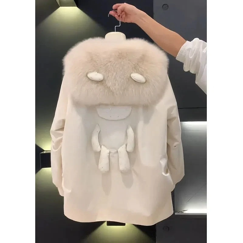 

Spring Autumn New Style Hooded down Cotton Jacket Women's High-End Loose Mid-Length Cotton Coat Outerwear Anti-Aging