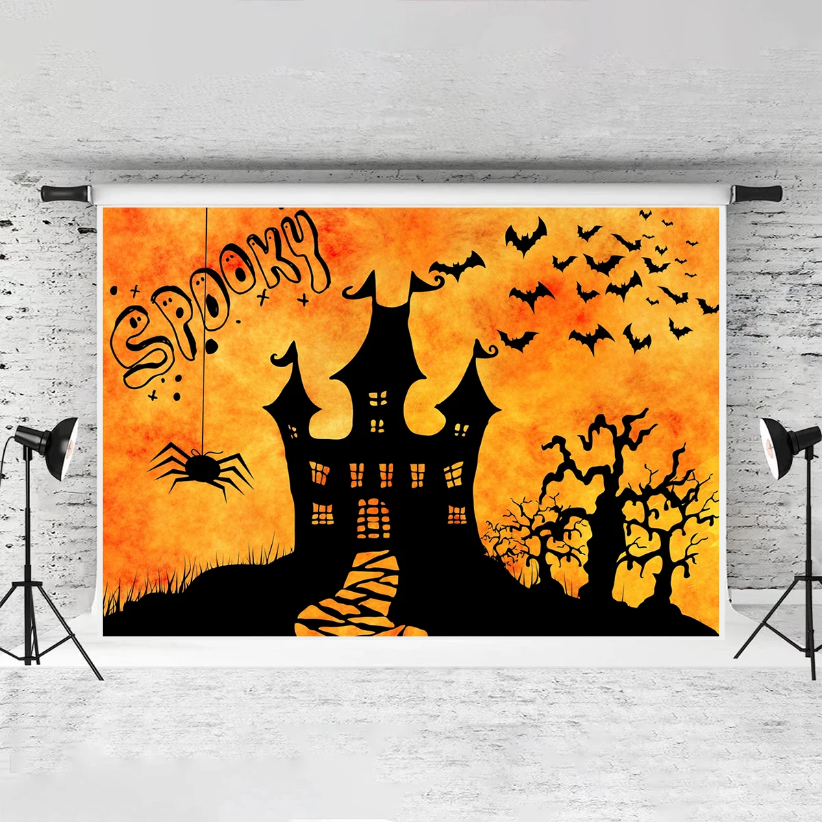 Happy Halloween Backdrop Spider Bat Dress Up Theme Party Background Ghost Moon Witch Castle Skull Haunted House Decorations