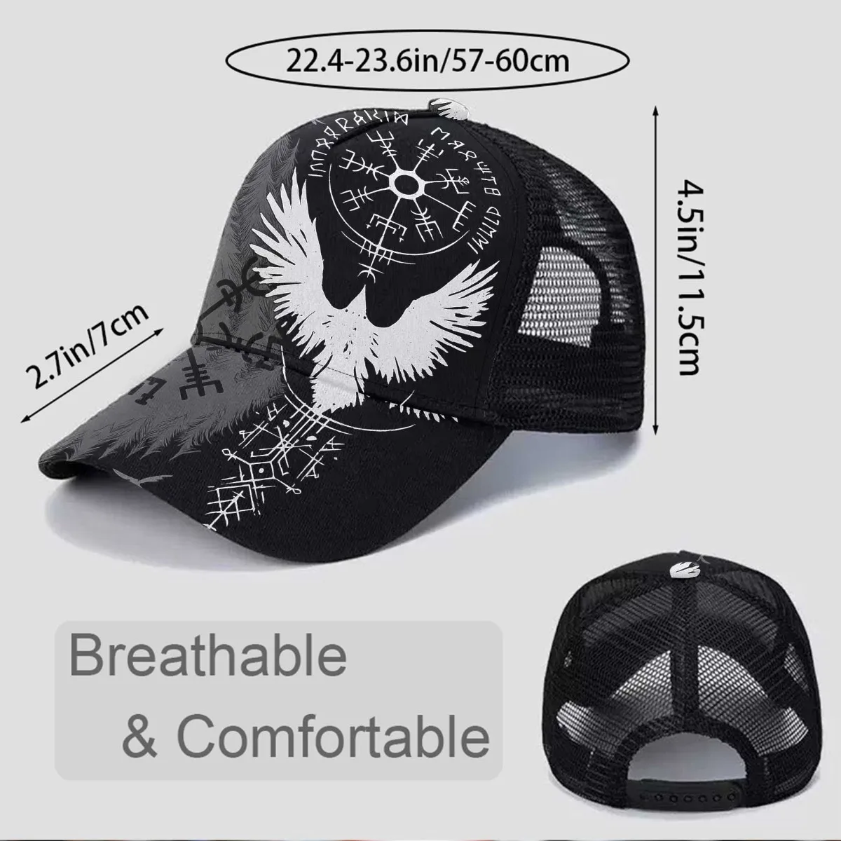Customization A Baseball Cap Featuring A Single Design Of A Viking Raven And Compass, Crafted With Mesh Design