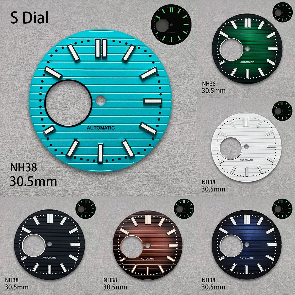 

30.5mm S Logo Hollow-Out Dial Fit NH38 Movement Green Luminous Stripe High Quality Dial Watch Modification Accessories