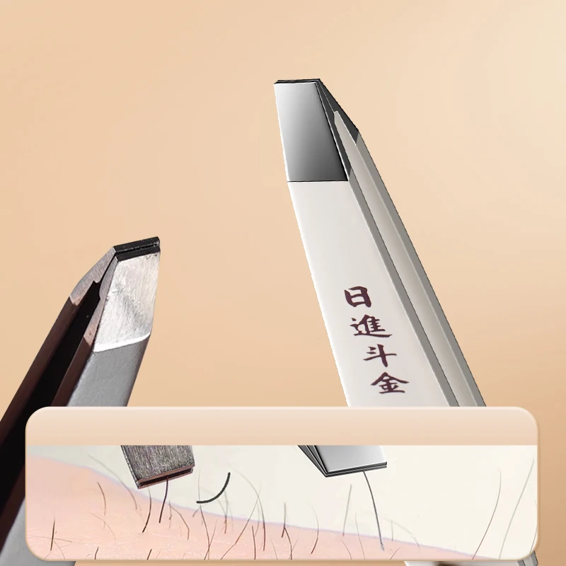 Pinza per sopracciglia nera in acciaio inossidabile con strumenti di bellezza a punta inclinata e piatta, utilizzata per bigodini e depilazione incorporata