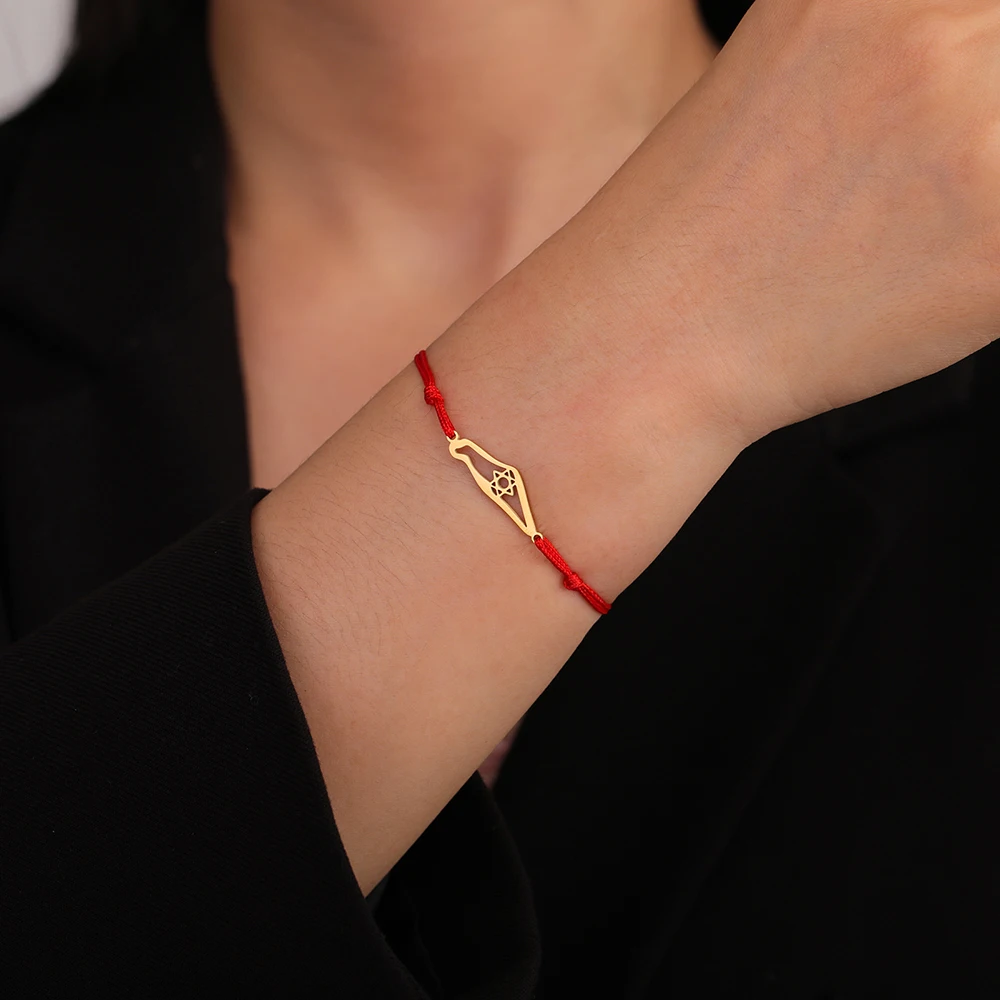 Dawapara Jewish Star of David Bracelet Hexagram and Map Charm Adjustable Rope Chain Women Bracelets Stainless Steel Jewelry