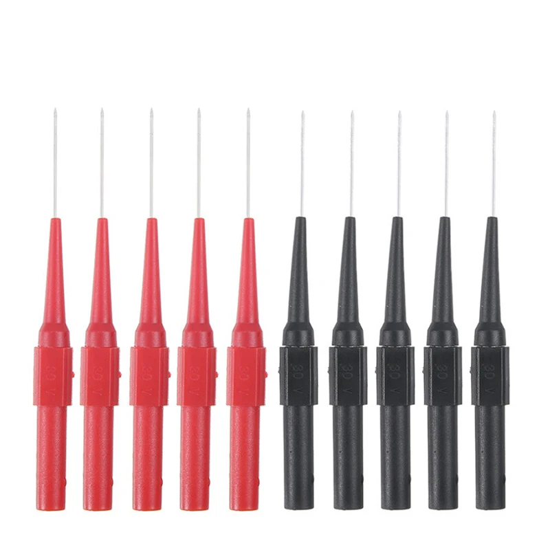 10pcs Insulation Piercing Needle Non-destructive Multimeter Test Probes Measuring Device Red/Black 30V For Banana Plug