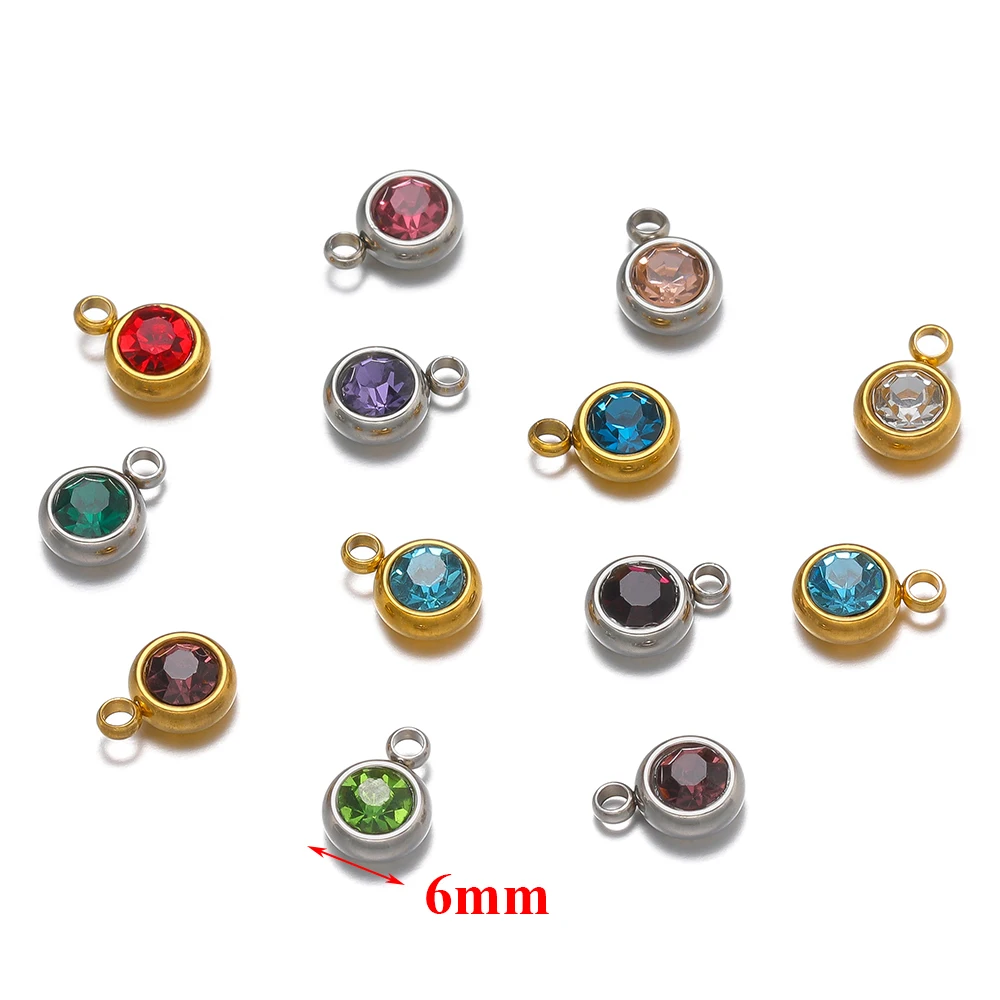 20pcs Stainless Steel 6mm Crystal Glass Charms Pendants for DIY Jewelry Making Necklace Earrings Accessories Findings Wholesale