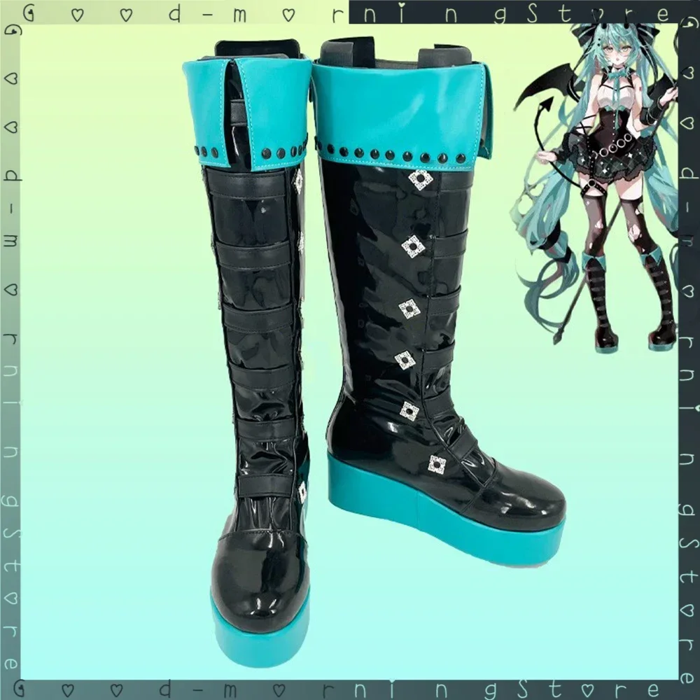 

Miku Cosplay Shoes Straight Boots thick-soled Girl Raccoon Prop Halloween Christmas Carnival shoes Arbitrary size customize