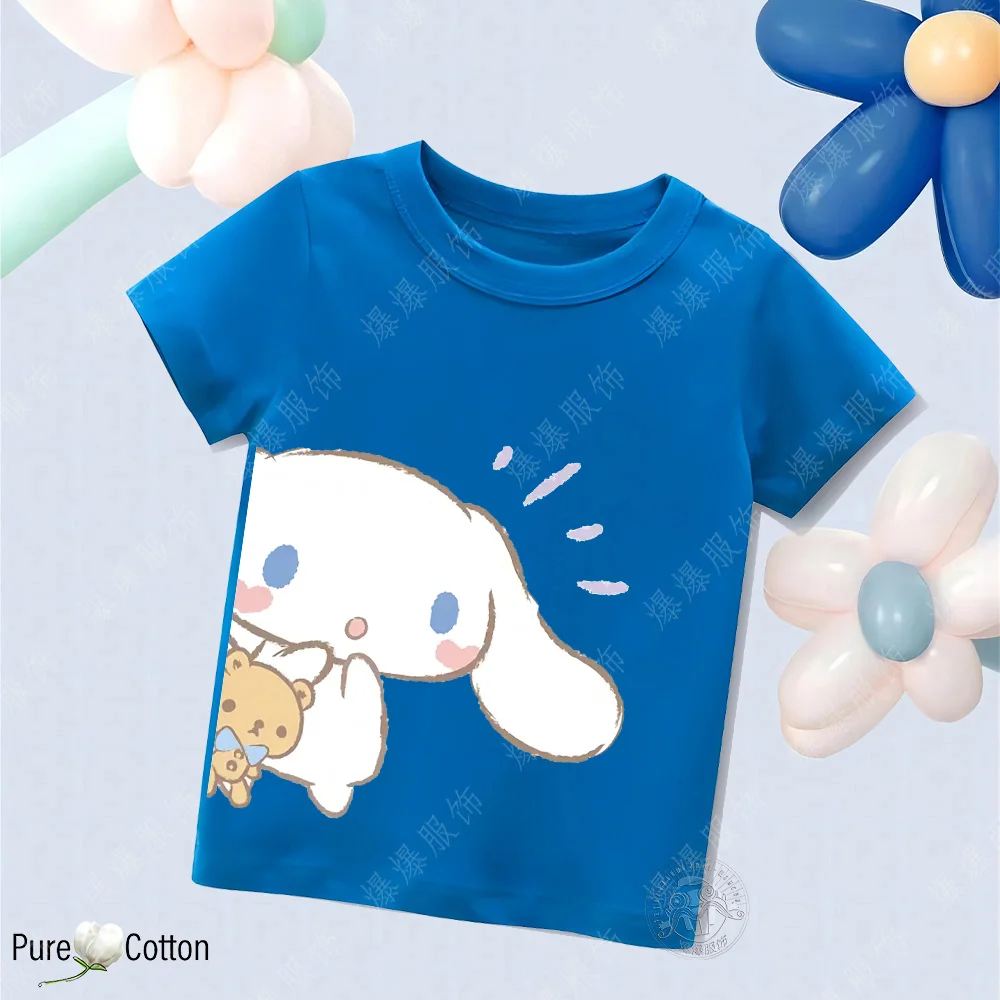 Children\'s tops T-shirt Sanrio Pure Cotton Print Cinnamoroll Dog Multi Color Soft Tees High Quality Kid Clothing Boys and Girls