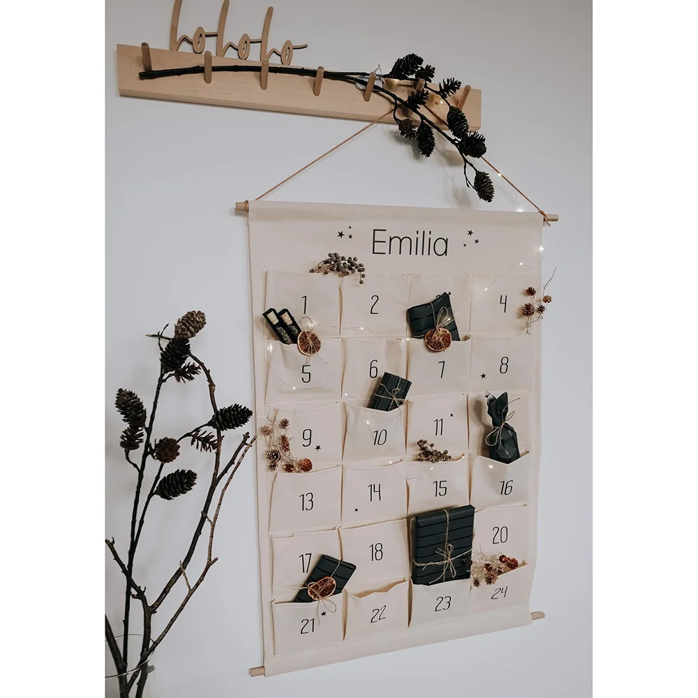 Personalized Name Advent Calendar with 24 Stuffable Pocket Christmas Countdown Gift for The Whole Family Winter Holiday Ornament