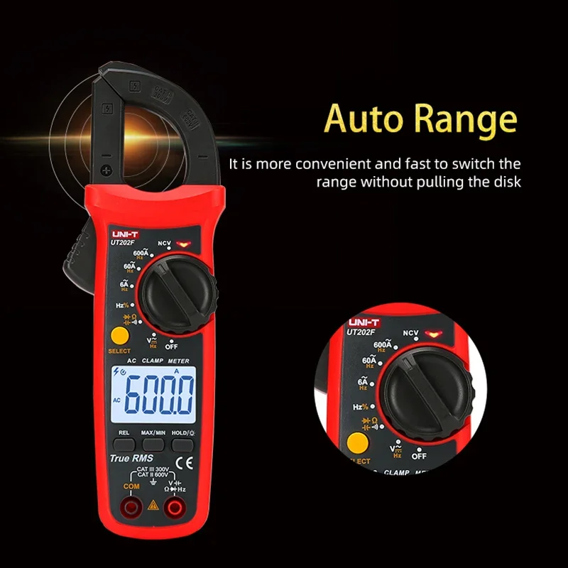 UNI-T UT202F UT204R Digital Clamp Meter AC DC Current Amperometric Clamp Voltammeter True RMS Voltage Tester Frequency Meter