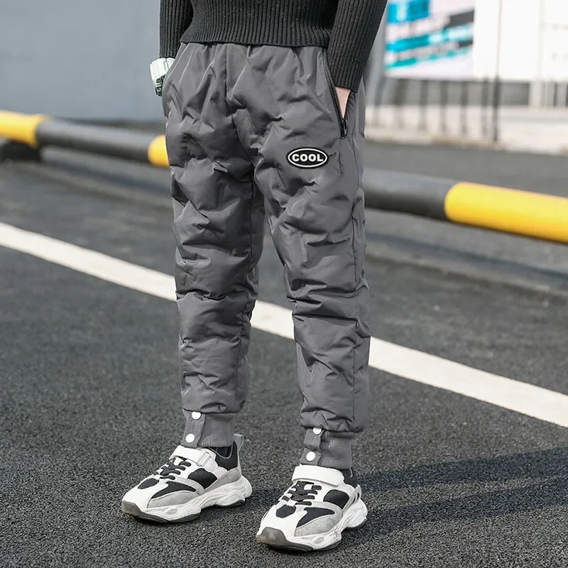 Boys Down Windproof Pants for Winter Warm Thick Cotton-padded Long Pants Kids Sweatpants Children Trousers 3-14 Years Clothes