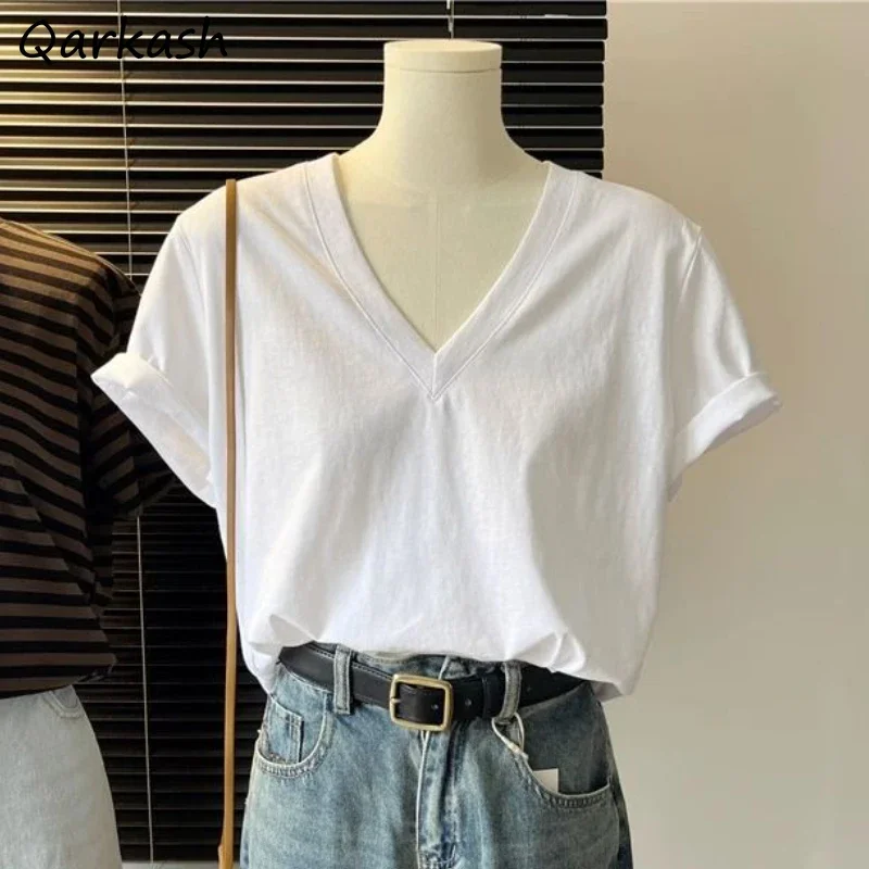 Short-sleeve T-shirts Women Clothing Solid Baggy Casual Daily Korean Style Summer Tender All-match Vintage Lady Harajuku Mujer