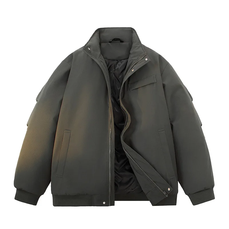 الشتاء الرجال أسفل معطف الأمريكية شارع العليا الوقوف طوق رجل ملابس خارجية رشاقته فضفاضة سحاب أكمام طويلة يندبروف سترة الذكور #4