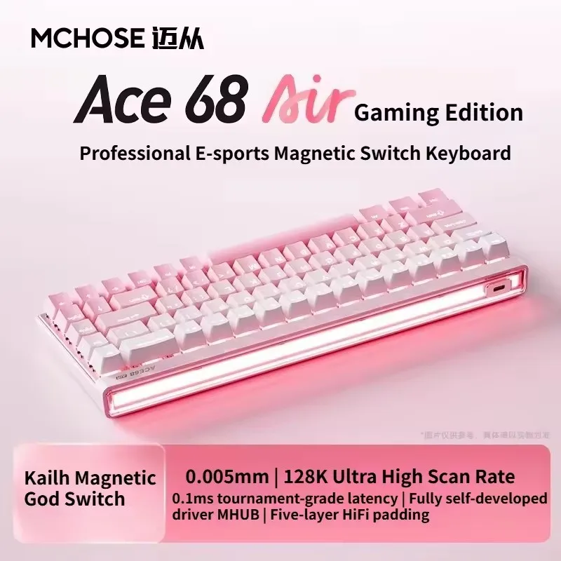 لوحة مفاتيح ألعاب MCHOSE Ace 68 بتأثير قاعة الهواء المغناطيسي مع تشغيل قابل للتعديل HotSwap RGB Snap Tap لألعاب الكمبيوتر/Mac