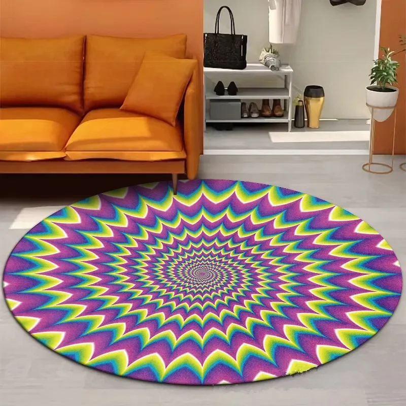 Vortex Illusion Rug 3D Colorful Trap Effect Print Carpets For Bedroom Living Room Decoration Round Floor Mat Kids Play Area Rugs