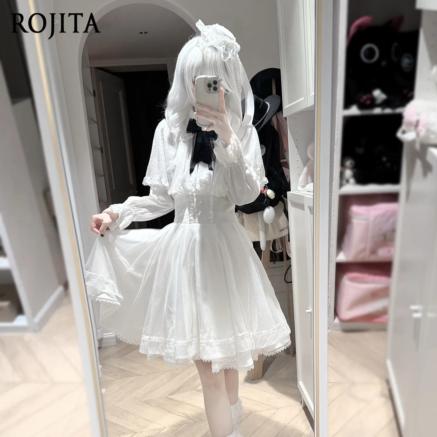 

Cute Sweet Lolita Skirt Set 2026 Spring Summer New Classic White Blouse Elegant Office Kawaii Women's Outfit