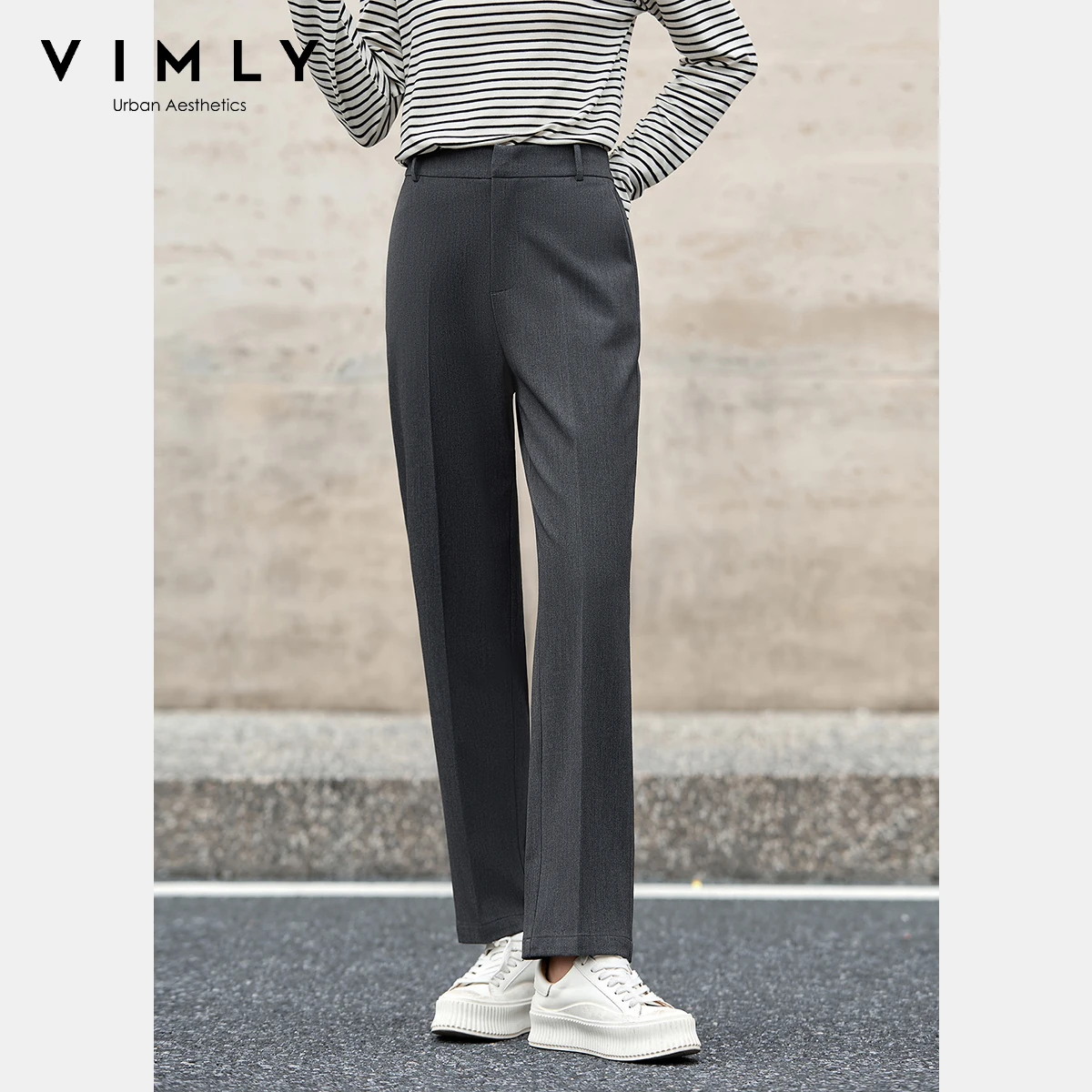 

Женские брюки VIMLY, осень 2023, новые однотонные прямые брюки до щиколотки, простые длинные женские брюки с карманами на молнии A3022