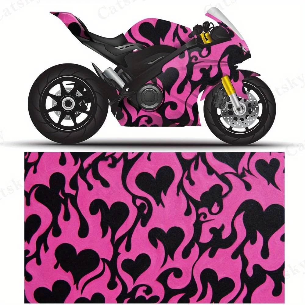 

Черные сердца с розовым пламенем, наклейки на мотоциклетную пленку, прочные клейкие наклейки из ПВХ для индивидуальной настройки мотоцикла, устойчивые к атмосферным воздействиям