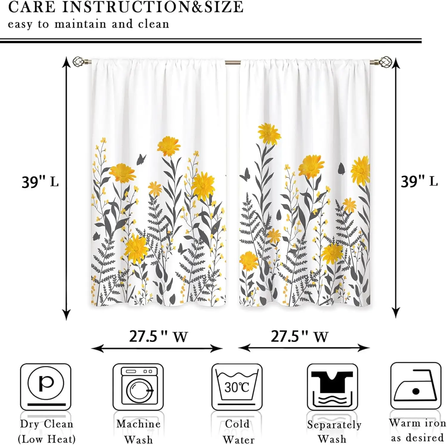Yellow Floral Botanical Curtain Panels Cottage Garden Spring Nature Window Curtain for Bedroom Living Room Home Decor