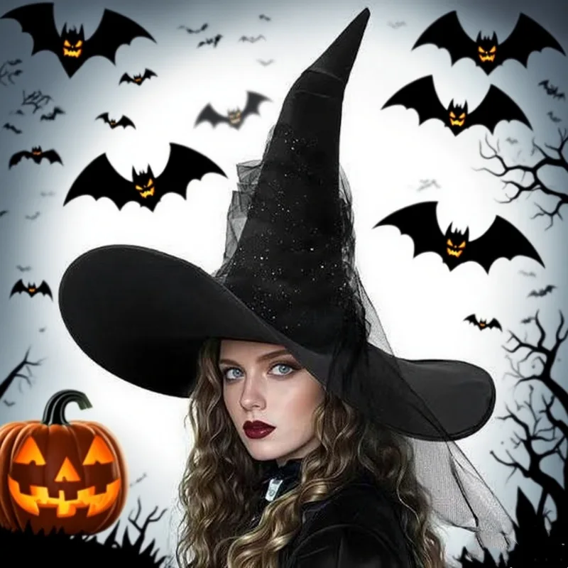 Halloween Folds Witch Hat - Black Wizard Cap Devil Headgear Cosplay Costume Accessory for Women Party Props