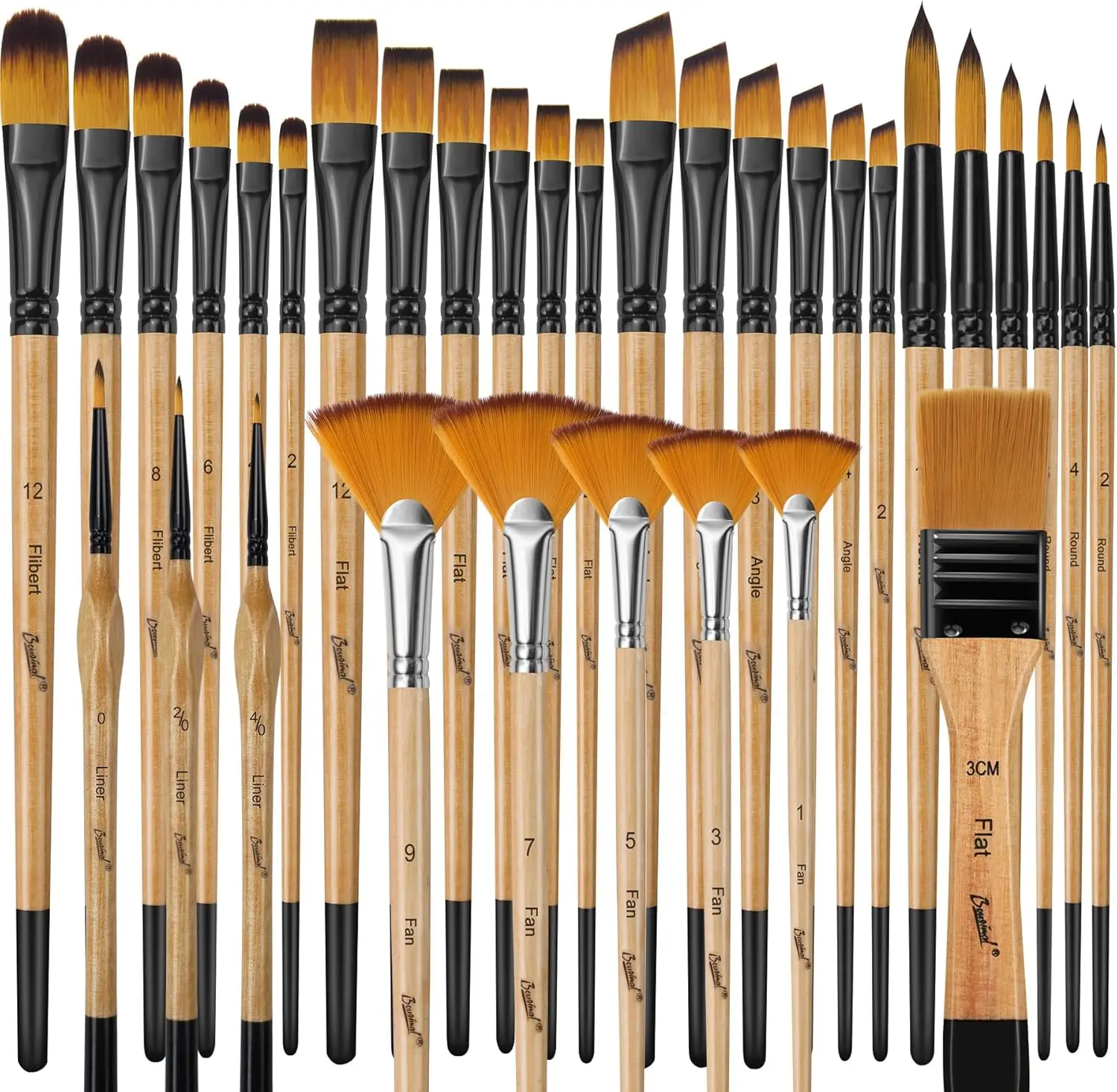 

33 Pcs Paint Brush Set, Artist Paint Brushes for Acrylic Oil Watercolor, Nylon Bristles, Wood Handle, No Shedding, for Artists