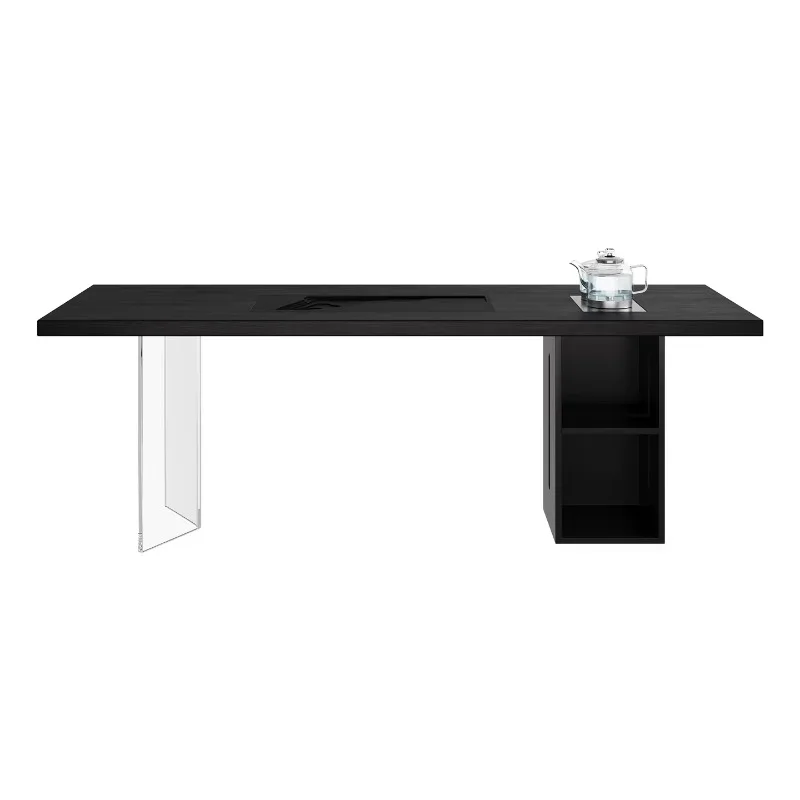 

Black balcony solid wood tea table Italian minimalist acrylic suspended tea table